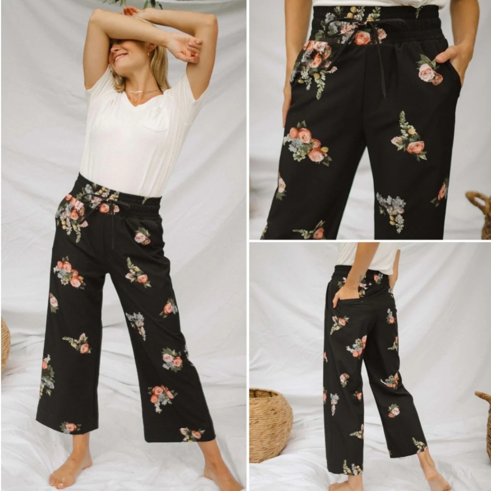 Albion Audrey Wide Leg Pants Rose Black Women's‎ Large Tall New NWT
